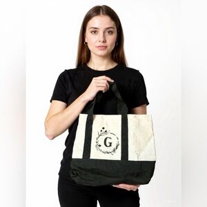 Monogram Canvas Tote Bag - Cream & Black